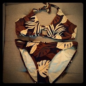 Sun Blush brown leaf pattern bikini NWOT